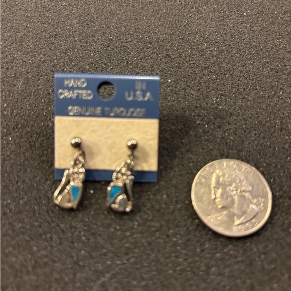 New handcrafted genuine Turquoise cat earrings - Picture 2 of 2